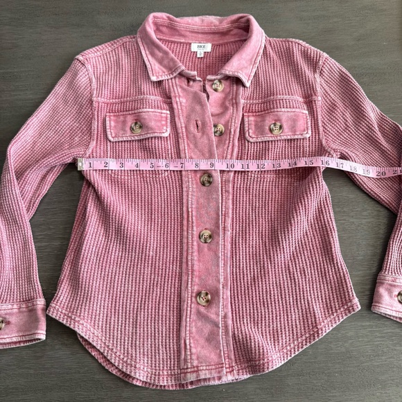 Buckle Faded Red Waffle Knit Jacket Shacket Button Up L S - Picture 8 of 10